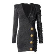 Wikkeljurk met dubbel stof en draperie Balmain , Black , Dames