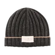 Luxe Geribbelde Wollen Beanie Brunello Cucinelli , Gray , Heren