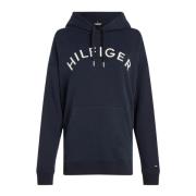 Hoodie met Front Logo Tommy Hilfiger , Blue , Dames