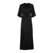 Elegante Zwarte Jurk met Gerimpelde Voorkant Gestuz , Black , Dames