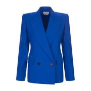 Galactisch Blauwe Dubbelrij Blazer van Wol Alexander McQueen , Blue , ...