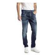 Slim Fit Donkere Wassing Heren Jeans Replay , Blue , Heren