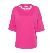 Logo Print Crew Neck T-shirts Palm Angels , Pink , Dames