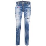Skater Jeans met verfspat detail Dsquared2 , Blue , Heren