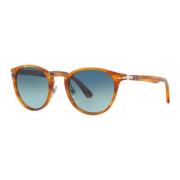 Gestreepte Lichtbruin/Blauwe Zonnebril Persol , Green , Unisex