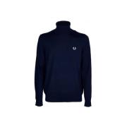 Hoge hals trui klassieke stijl wolmix Fred Perry , Blue , Heren