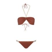 Oranje Lurex Bikini met Kettingdetail Oseree , Orange , Dames