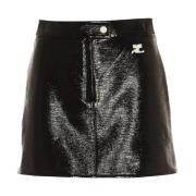 Zwarte Vinyl Mini Rok Courrèges , Black , Dames