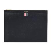 Zwarte Leren Documenthouder Clutch Thom Browne , Black , Heren