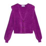 Korte Gebreide Cardigan met Ciniglia Bandjes Gaëlle Paris , Purple , D...