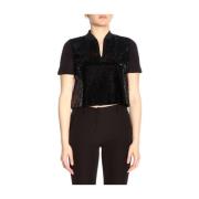 Paillet korte mouwen damesblouse Emporio Armani , Black , Dames