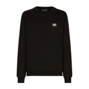 Zwarte Logo Plaque Crew Neck Sweater Dolce & Gabbana , Black , Heren