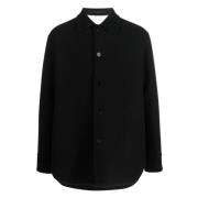 Zwarte Wol Knoop-Overhemd Italië Jil Sander , Black , Heren