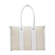 Beige Shopper Tas met Geborduurd Logo Liu Jo , Beige , Dames