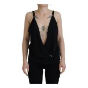 Zwarte Versierde Diepe V-hals Tanktop Dsquared2 , Black , Dames