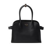 Zwarte Leren Tote Tas Prada , Black , Dames