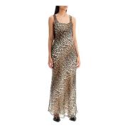 Dierenprint Chiffon Maxi Jurk Ganni , Beige , Dames