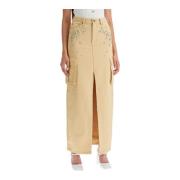 Kristalversierde Denim Cargo Rok Self Portrait , Beige , Dames