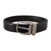 Chroom Logo Gesp Leren Riem Dolce & Gabbana , Black , Heren