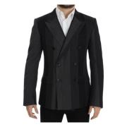 Grijs Gestreepte Wol Stretch Blazer Dolce & Gabbana , Gray , Heren