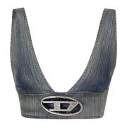 Blauwe Denim Top met Diepe Halslijn Diesel , Blue , Dames