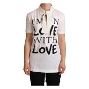 Liefdesmotief Zijdeblend T-shirt Dolce & Gabbana , White , Dames