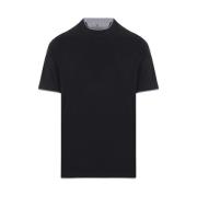 Zwart T-shirt met Grijze Rand Brunello Cucinelli , Black , Heren