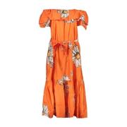 Oranje Katoenen Korte Mouw Jurk Desigual , Multicolor , Dames