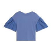Biologisch katoenen T-shirt met popeline mouwen Oltre , Blue , Dames
