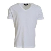 Wit V-hals Linnen Katoen T-shirt Dsquared2 , White , Heren