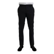 Donkerblauwe Wol Slim Fit Formele Broek Dolce & Gabbana , Blue , Heren