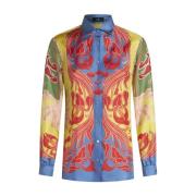 Gele Zijden Twill Shirt met Zomerprint Etro , Multicolor , Dames