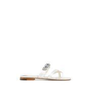 Witte Strass Bloem Blokhak Sandaal Manolo Blahnik , White , Dames