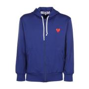 Blauwe Logo Hooded Rits Sweater Comme des Garçons Play , Blue , Heren