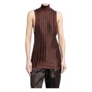 Metallic Ribbed Turtleneck Sleeveless Mini Jurk Tom Ford , Brown , Dam...