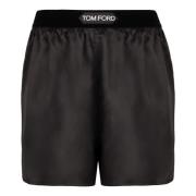 Zijden Satijnen Logoed Elastische Taille Shorts Tom Ford , Black , Dam...