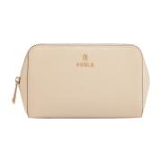 Leren Cosmetica Etui met Ritssluiting Furla , Beige , Dames