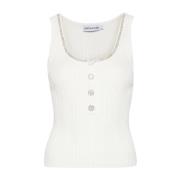 Kristal-Trim Ribgebreide Tanktop Self Portrait , White , Dames