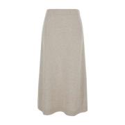 Beige Cashmere A-lijn Midi Rok Brunello Cucinelli , Beige , Dames