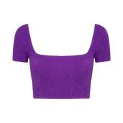 Gestanste Paarse Crop Top met Open Rug Me-Fui , Purple , Dames