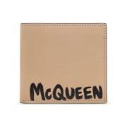 Graffiti Print Leren Bi-Fold Portemonnee Alexander McQueen , Beige , H...