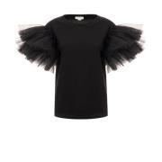 Zwarte Tule Ruches Detail T-Shirt Alexander McQueen , Black , Dames