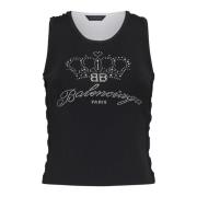 Ribgebreide Tanktop met BB-logo Balenciaga , Black , Dames