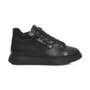 Zwarte Leren Platform Sneakers met Logo Cerruti 1881 , Black , Dames