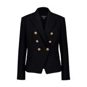 Zwarte Wollen Blazer Gouden Knopen Balmain , Black , Dames