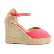 Bianca gewassen katoenen espadrilles met striksluiting en 11 cm hak. C...