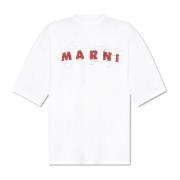 T-shirt met logo Marni , White , Heren