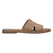 Dames Bruin Leren Slide Sandalen Er00115130 Estro , Brown , Dames