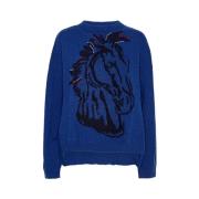 Blauwe Horse Head Gebreide Trui Henrik Vibskov , Blue , Dames