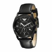 Zwart Leren Quartz Herenhorloge Emporio Armani , Black , Heren